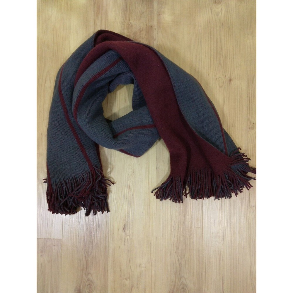 Gray Wine Scarf Fringe Women's Unisex Vintage Acrylic 28 x 70 Heavy Reversible